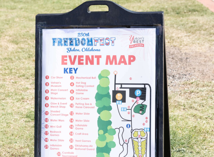 Event map sign displaying attractions and activities at Yukon Freedom Fest.